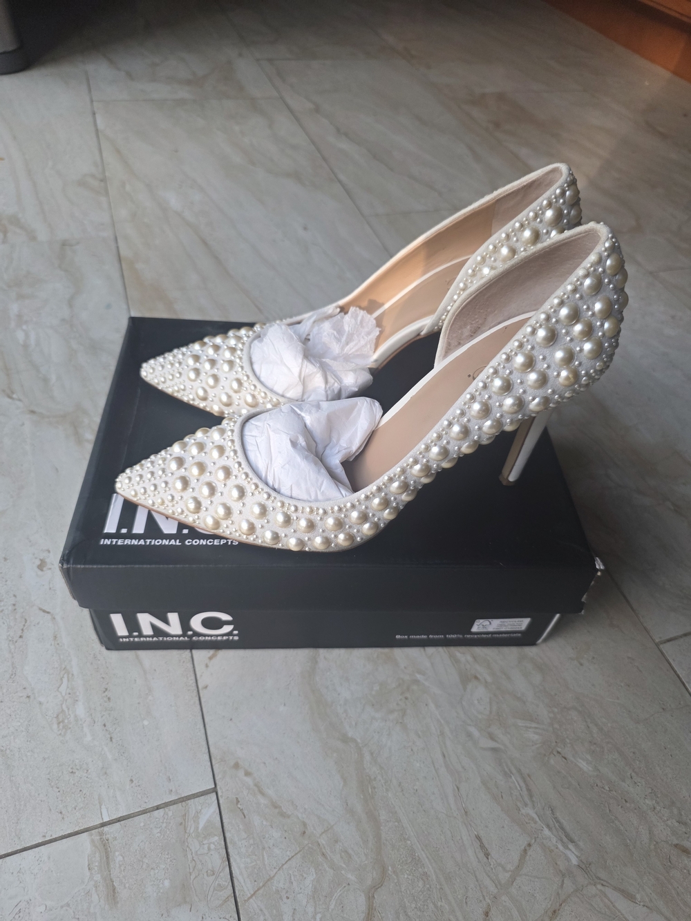 INC International Concepts Ivory Pearl-Embellished Pointed-Toe Stilettos